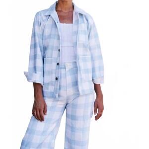 NEW SZ BLOCKPRINTS plaid field jacket in sky blue